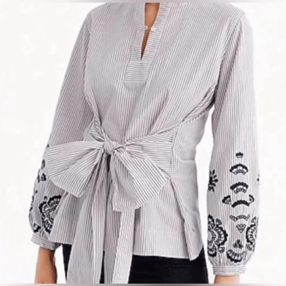 J crew Striped Embroidered Women's Top blouse medium